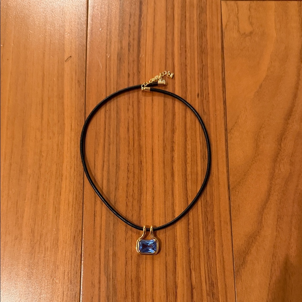 Sapphire Blue Pendant Necklace on Black Cord